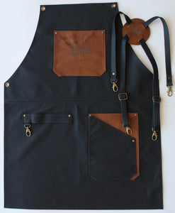 Hand Made - 100% Leather Apron Black w/ Brown