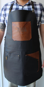 Hand Made - 100% Leather Apron Black w/ Brown